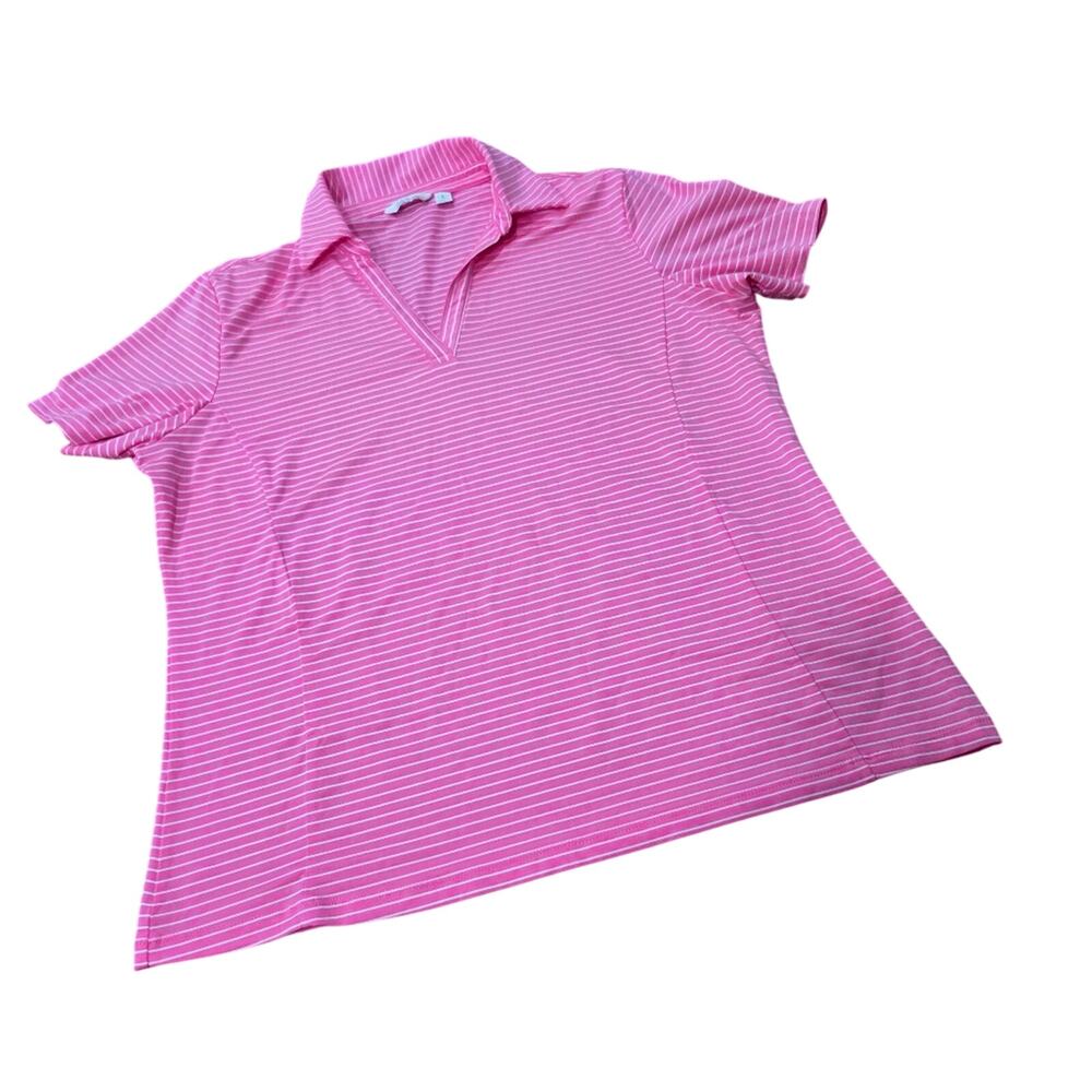 Lady Hagan Pink Striped Women's Polo Golf Shirt Size Large